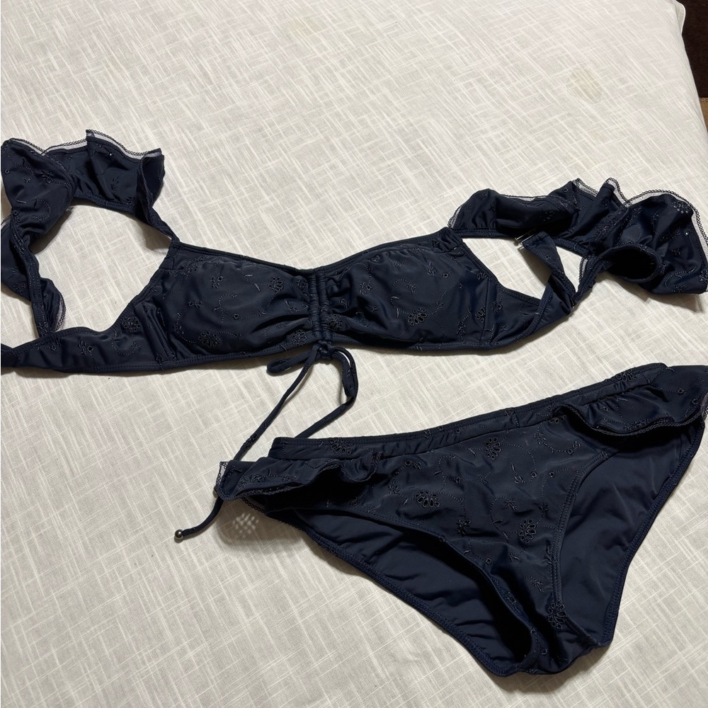 Jonathan Simkhai Blue Ruffle Bikini Set - Picture 12 of 13